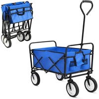 TLGREEN Bollerwagen Bollerwagen Faltbar,Handwagen mit Seitentasche, 80kg Tragkraft,Outdoor Camping Einkaufen für Jedes Gelände blau