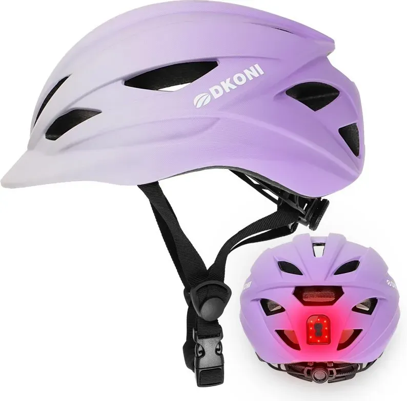 DKONI HS-086 Erwachsenen-Fahrradhelm mit Licht, Grau-Pink, Größe L, 58-61 cm