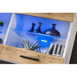 komodee Komodee, Hängevitrine, Weiß, Eiche Wotan, Glas, 2 Fächer, Rechteckig, 100x50x27.2 cm, Wohnzimmer, Wohnwände, Vitrinenschränke