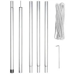 Perel Befestigungsset mit Stange, Seil und Heringen, Metall, Durchmesser 25 mm, Höhe 250 cm