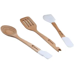 BERGNER - Set mit 3 Küchenutensilien (Schaber + Schöpfkelle + Schaumlöffel) aus Silikon und Holz