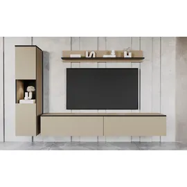 INOSIGN Wohnwand INOSIGN "PARIS, Vitrine Türanschlag links/rechts wechselbar", congo, B:220cm H:130cm T:33cm, Kastenmöbel-Sets, Wohnwand, grifflose Design, stehend und hängend montierbar