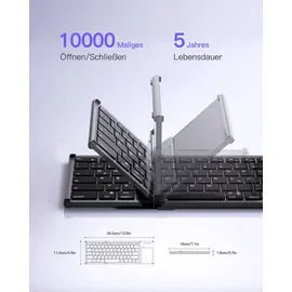 Inateck Faltbare Tastatur mit Touchpad, KI-Taste, BT 5.3, bis 3 Geräte mit iPadOS Android, Windows, QWERTZ, KB06101