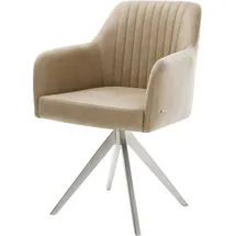 DeLife Esszimmerstuhl Greg-Flex Mikrofaser Beige Vintage Kreuzgestell kantig Edelstahl Taschenfederkern,