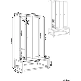 Beliani Viererspind Umkleideschrank 4-türig mit Sitzbank Metall grau/blau abschließbar Athlete