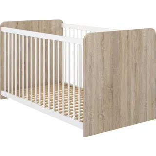 Forte Babybett Kinderbett Winnie 70 x 140 cm, 3 Schlupfsprossen Sonoma Eiche / Braun