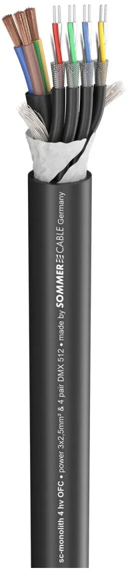 SC-Monolith 4 HV; Power: 3 x 2,50 mm2; DMX: 4 x 2 x 0,22 mm2; PVC Ø 18,00 mm; schwarz
