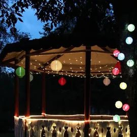 MARELIDA LED Lampion kaltweiße LED D: 20cm Kugel Laterne Partylampion rot