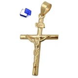 unbespielt Kreuzanhänger Anhänger Kreuz mit Jesus glänzend 375 Gold 24 x 14 mm kl. Schmuckbox, Goldschmuck für Damen und Herren goldfarben