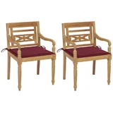 vidaXL Batavia-Stühle 2 Stk. mit Weinroten Kissen Teak Massivholz