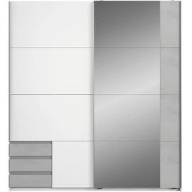 WIMEX Emden 180 x 198 x 64 cm weiß/Beton Nachbildung lichtgrau mit Spiegel und Schubladen