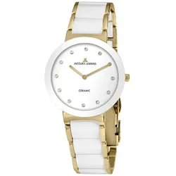 Jacques Lemans 42-7L Damenuhr Monaco Goldfarben/Keramik Weiß