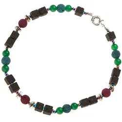 Kette ohne Anhänger JOBO "Edelsteinkette bunt", bunt (mehrfarbig), Halsketten, Damen, Lava, L: 46cm, Lava, Achat und Hämatin 46 cm