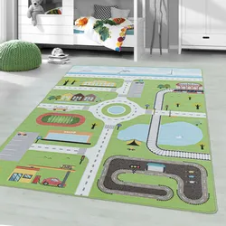 Kinderteppich AYYILDIZ TEPPICHE "PLAY 2902", grün, B:80cm H:6mm L:120cm, Polyamid, Teppiche, robuster Kurflor, Straßen Spiel Teppich, Kinderzimmer