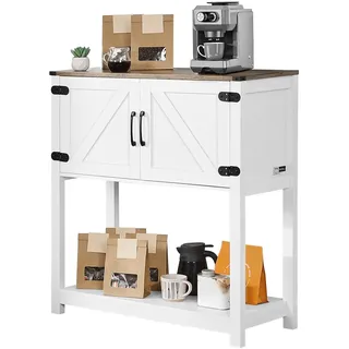 VEVOR Kaffeebarschrank 3-stufiger Kaffeebartisch mit Magnettüren Braun/Weiß