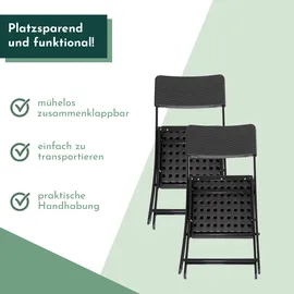 Lemodo Klappstuhl 2er Set Stühle, schwarz Rattan-Optik, Campingstuhl