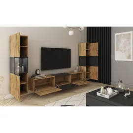 INOSIGN Wohnwand »BERLIN III«, (Komplett-Set, 3 St.), moderne grifflose Mediawand Breite 260 cm, Vitrine mit Verglasung