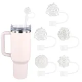 peutier 5stk Blumen-Strohhalm-Abdeckkappe für Stanley-Becher, 10mm Wiederverwendbare Silikon-Strohhalm-Abdeckkappe Perlen-Strohhalm-Aufsatz Trinkhalm-Schutz für Stanley Strohhalm