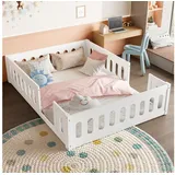 STILVORA Kinderbett 140x200 mit Sicherheitsgeländer,Holzbett Jugendbett mit Lattenrost (Holz-Plattformbett 90/140x200, Robuste Massivholzstruktur, Einfache Montage, 1-tlg., 90/140x200), mit Geländer 145 cm x 204 cm x 40 cm