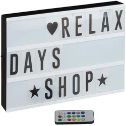 Relaxdays Lightbox mit Farbwechsel, Leuchtkasten, 85 Buchstaben & Symbole, 3 Zeilen, Lichtbox batteriebetrieben, weiß