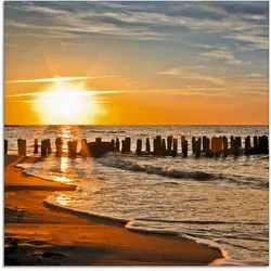 Glasbild ARTLAND "Schöner Sonnenuntergang am Strand", orange (farbe bild(er): orange), B:20cm H:20cm, Bilder, in verschiedenen Größen