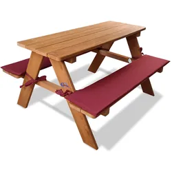 Coemo Kinder-Sitzgruppe Picknicktisch Spieltisch Holz mit zwei Sitzpolstern