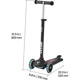 Vevor Scooter (3 Räder) ab 3 Jahren, Cityroller Kinderroller mit leuchtenden Rädern & höhenverstellbarem Lenker & rutschfestem Deck & leichtem Aluminiumrahmen, Tretroller bis zu 75 kg, Schwarz