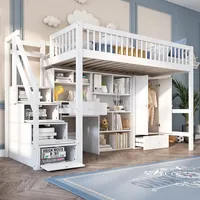ModernLuxe Kinderbett Einzelbett Hochbett 90x200cm mit Schreibtisch Treppe Kleiderschrank Schubladen Massivholz Weiß – Multifunktionales Kinder Hochbett ohne Matratze