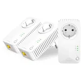 Strong - Powerline 600 Triple EU Set - 3 Powerline-Adapter 600 Mbps - Fast-Internetzugang - integrierte Steckdose - 300 m Reichweite - Für alle Router - LAN-Anschluss - Easy-Installation - weiß