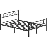 VASAGLE Bett 140 x 190 cm, Gästebett, Doppelbett aus Metall, Bettgestell, Bettrahmen, Metallbett, einfache Montage, schwarz RMB063B01