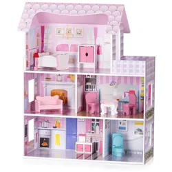 Chipolino Holz-Puppenhaus 9-teilig Badezimmer, 5 Räume, Balkon, Schlafzimmer rosa