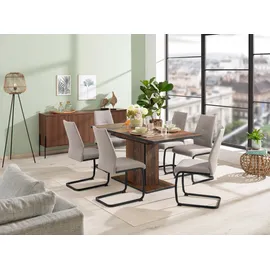 Hela Essgruppe HELA "Ariana, Esstisch mit 6 Stühlen, ausziehbarer Küchentisch", grau (oldwood, bezug waterfree schlamm, schlamm, schwarz), Einlegeplatte, Bezug Webstoff waterfree, Sitzmöbel-Sets, Essgruppe, Tisch 120-160cm, 6 Stühle mit hoher Belastbarkeit,