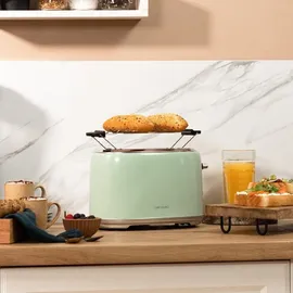 Cecotec Toaster 2 Scheiben Toast&Taste 1000 Retro Double Green, 980 W, 2 Breite und Kurze Schlitze von 3,8 cm, Edelstahl, Obere Roste, Regulierbare Leistung, Krümelschublade
