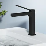 EMKE Wasserhahn Bad Schwarz Matt, 195 x 173 x 46 mm, Messing, Keramikkartusche, Badarmatur, Mischbatterie Waschbecken-Armatur einfache Installation, Wasserhahn mit Luftsprudler, Waschtischarmatur