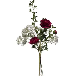 2474U Kunstblumenstrauß rot weiß, Künstliches Blumen-Bouquet 50 cm Elke - Rot/Weiß/Grün