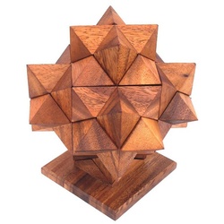 ROMBOL Denkspiele Spiel, Knobelspiel Stern-Puzzle XL – imposantes 3D-Puzzle mit praktischem Ständer, Holzspiel