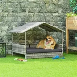 PawHut Hundebett Rattan 98 x 70 cm grau