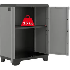 KETER Stilo Kunststoffschrank Niedrig Dunkelgrau/Schwarz/Rot - Robuste Aufbewahrungslösung, 68x39x90cm, mit Verstellbaren Einlegeböden