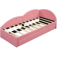 Schlafsofa 90x200cm Kinderbett (Ohne Matratze) PolyurethanRosa Doppelbett Einzelbett Mit ausziehbarem Bett Gästebett Jugendbett Stilvoll und einfach - Rosa