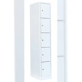 Steelboxx Lüllmann® Schließfachschrank, 1 Abteil, 5 Fächer, 1800 x 315 x 500 mm, signalweiß