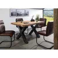 MASSIVMOEBEL24.DE Baumtisch Sheesham 140x90x77 natur sandgestrahlt / X-Beine anthrazit