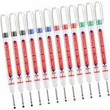 Tieflochmarker, 12 Stück Zimmermannsmarker, Indlbile-markierungsstift 20 Mm Lange Spitze, Präzisions-baustellenmarker (schwarz, Blau, Rot, Grün)