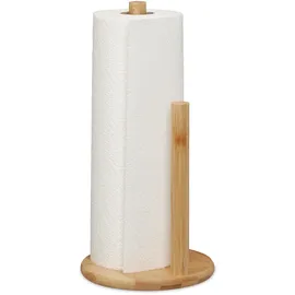 Relaxdays Küchenrollenhalter stehend, Bambus, Rollenhalter mit Abrollstopp, HxD: 28 x 14,5cm, Küchenrollenständer, Natur