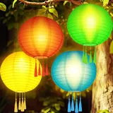 Solar Lampions Außen Wetterfest, 4 Stück Led Lampions Solar Outdoor, 20cm solar LED Laterne,Hängende Gartenlaterne mit 4 Quaste,SolarLampions Beleuchtung Laterne für Garten Terrasse Hof usw