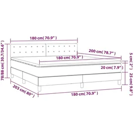 vidaXL Boxspringbett mit Matratze & LED Dunkelgrau 180x200 cm Stoff