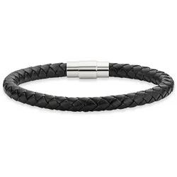 Lederarmband BRUNO BANANI "Schmuck Geschenk Armband Leder" Gr. 20,5, grau (schwarz, edelstahlfarben), Armbänder, Herren, 20,5, Leder-Edelstahl, Leder, Edelstahl