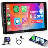 Hodozzy 8-Kern Android Autoradio 2G+64G 10,1 Zoll Touchscreen 2 Din Bildschirm Autoradio mit DSP GPS Navi Wireless Carplay Android Auto Mirror link WiFi Bluetooth FM RDS Radio Rückfahrkamera