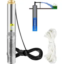 Vevor 3" Tiefbrunnenpumpe 750W Brunnenpumpe 100L/min Tauchpumpe max. Förderhöhe 66m Rohrpumpe 230V 50Hz Sandpumpe IP68 Wasserpumpe 16 Laufradstufen Pumpe Ideal zur Bewässerung oder Wasser-Versorgung