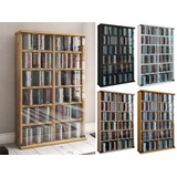 VCM CD Regal Holz CD Schrank mit ESG-Sicherheitsglastüren für 300 CDs oder 130 DVDs oder 72-Videos Maße: H. 92 x B. 60 x T. 18 cm Elegantes DVD Regal Blu ray Regal CD Regal - Roma