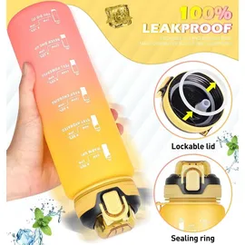 luxuskollektion Trinkflasche 1l mit Strohhalm Zeitmarkierung Gelb